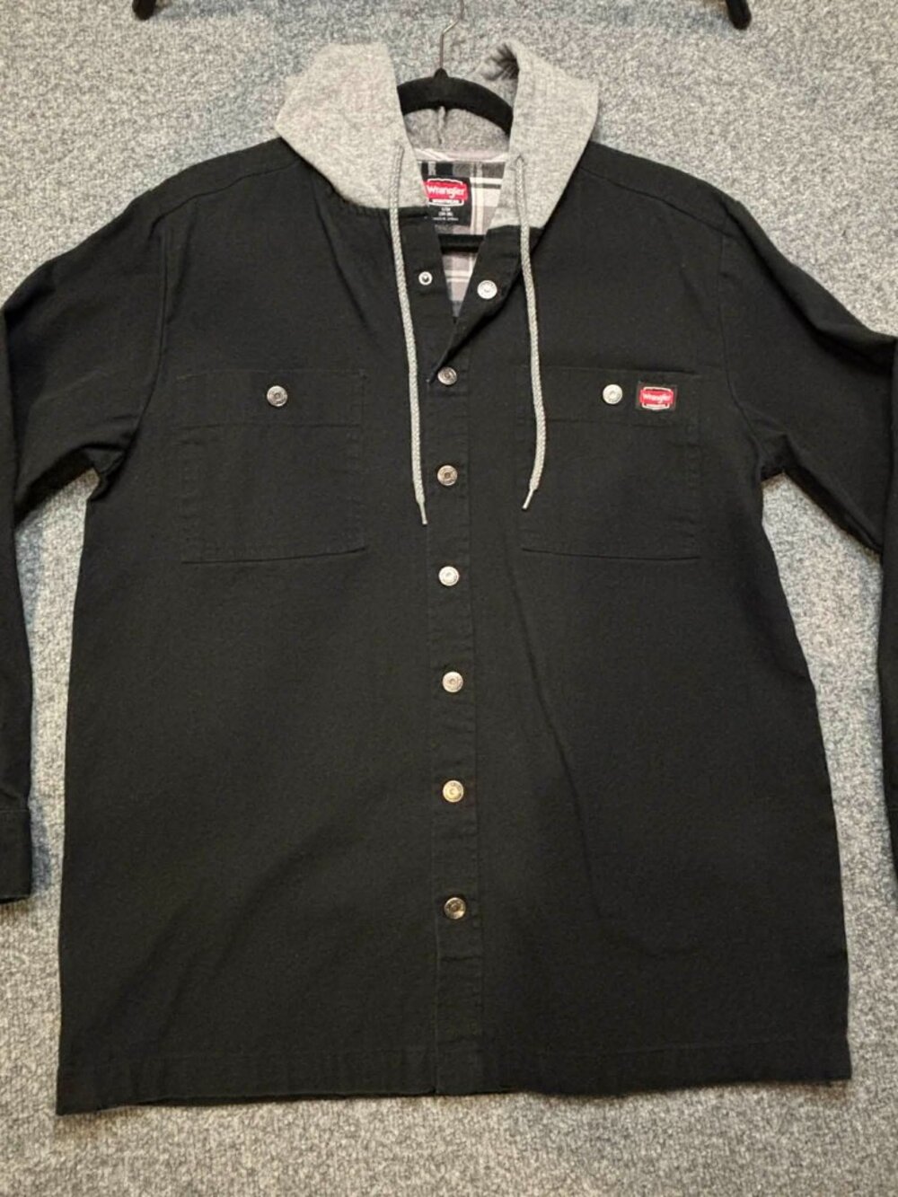 Wrangler Workwear Jacket Men's Size Small Black Hoodie Canvas Snap Closure